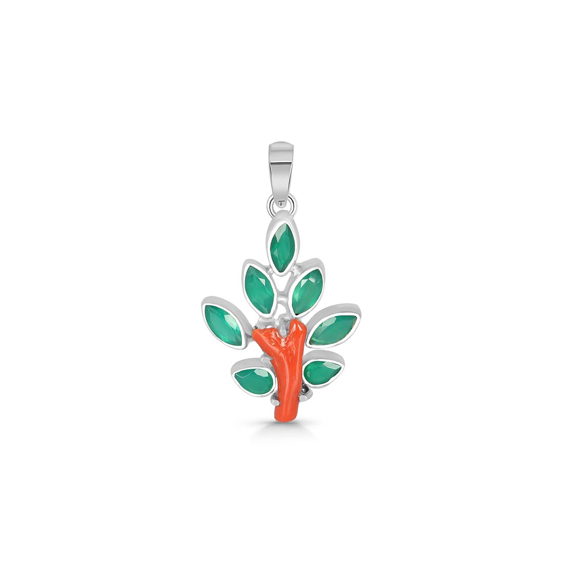 Red Coral / Green Onyx Pendant-(COR-P-107)